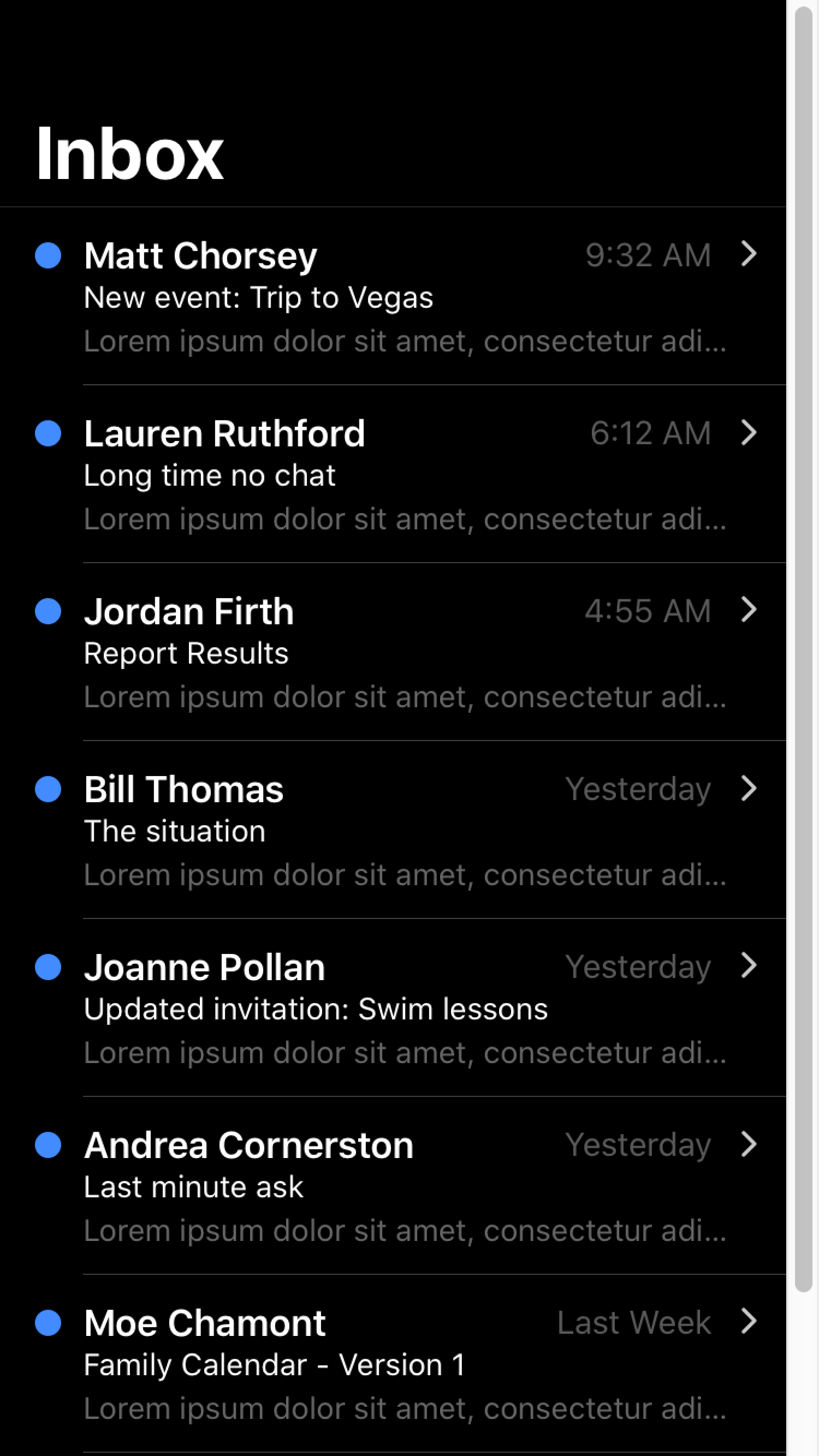 Default scrollbar appearance without dark mode A default light-themed scrollbar in an application interface.